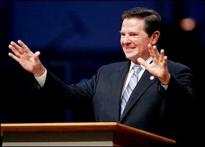 U.S. House Majority Leader Tom DeLay, R-Texas, speaks during the 'Justice Sunday II' broadcast in Nashville, Tenn., Sunday, Aug. 14, 2005. The program was designed by the Family Research Council to educate voters on how the courts affect the every day lives of Americans. (AP Photo/John Russell)