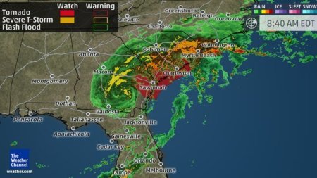 The Weather Channel map of Tropical Storm Hermine as it hit Florida in the early hours of September 2, 2016.