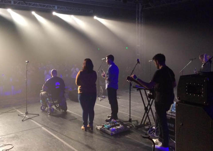 Jason Weaver joins his band Big Daddy Weave on stage at Christian Music Broadcasters Momentum Conference as they received the “Rich Mullins Impact Award, September 7, 2016.