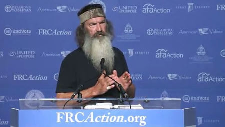 Phil Robertson of 'Duck Dynasty' and founder of the Duck Commander speaks at the Family Research Council's Values Voter Summit in Washington, D.C. on Friday, September 9, 2016.