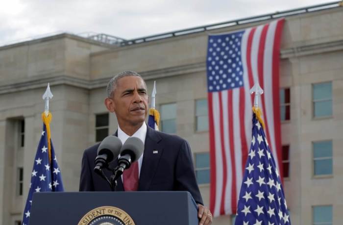 U.S. President Barack Obama speaks during a ceremony marking the 15th anniversary of the 9/11 attacks at the Pentagon in Washington, U.S., September 11, 2016.