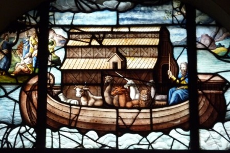 Stained glass window of Noah’s Ark in St Étienne du Mont church in Paris, 2 June 2010.