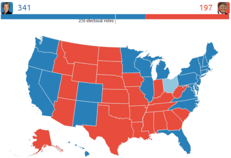 The Polly Vote 2016 election forecast map, updated October 3, 2016.