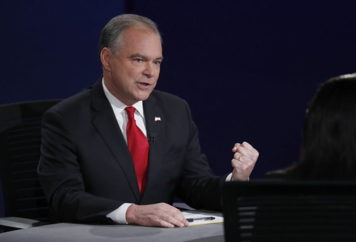 Democratic U.S. vice presidential nominee Senator Tim Kaine speaks during his debate against Republican U.S. vice presidential nominee Governor Mike Pence (not shown) at Longwood University in Farmville, Virginia, U.S., October 4, 2016.