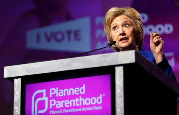 Democratic U.S. presidential candidate Hillary Clinton addresses the Planned Parenthood Action Fund in Washington, June 10, 2016.