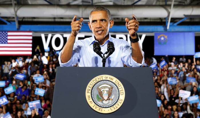 U.S. President Barack Obama speaks at a rally to support Hillary Clinton's campaign in Las Vegas, Nevada October 23, 2016.