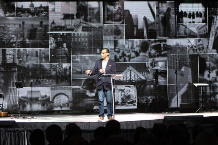 Dr. A.R. Bernard, founder and CEO of the Christian Cultural Center, New York City's largest evangelical congregation, and one of the largest independent churches in America, speaks at the closing ceremony of the 'Movement Day Global Cities' conference at the Jacob Javits Center in New York City on Thursday, October 27, 2016.