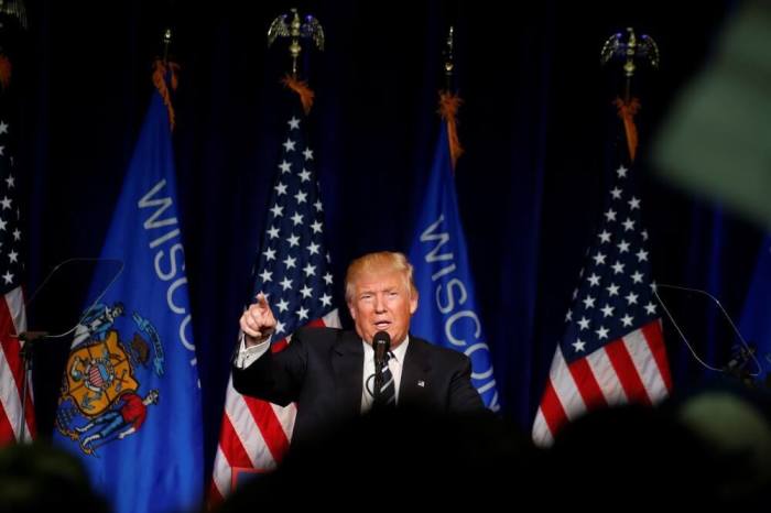 Republican presidential nominee Donald Trump holds a campaign event in Eau Claire, Wisconsin U.S. November 1, 2016.