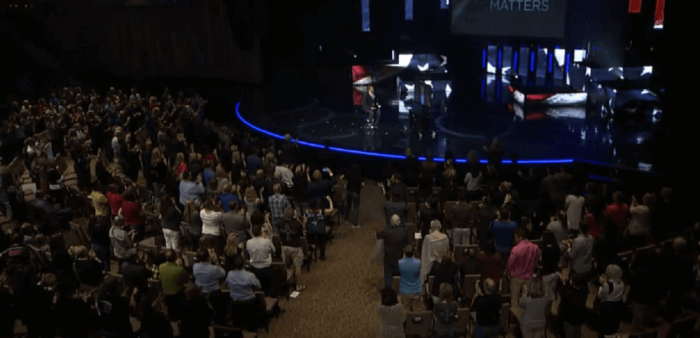 The crowd applauding at the simulcast event 'My Faith Matters', held on the evening of Wednesday, November 2, 2016.