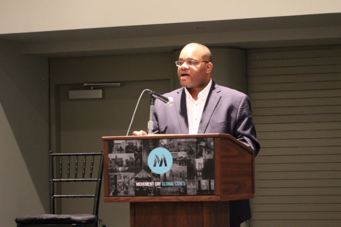 Samuel Harrell, director of Project Ignition at the American Bible Society speaks at the 'Movement Day Global Cities' conference at the Jacob Javits Center in New York City on Wednesday, October 26, 2016.