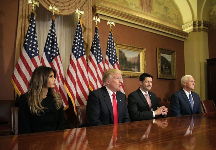 (L-R) Melania Trump, U.S. President-elect Donald Trump meets with Speaker of the House Paul Ryan, R-Wis., and Vice-President elect Mike Pence on Capitol Hill in Washington, November 10, 2016.