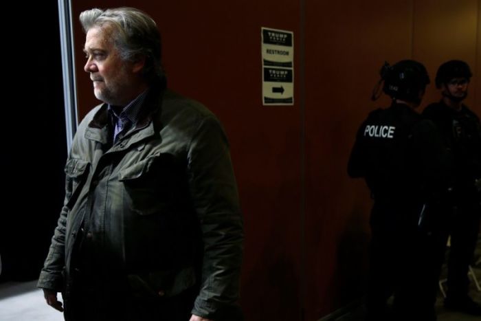 Republican presidential nominee Donald Trump's campaign CEO Steve Bannon is pictured backstage after a campaign event in Phoenix, Arizona, U.S. October 29, 2016.