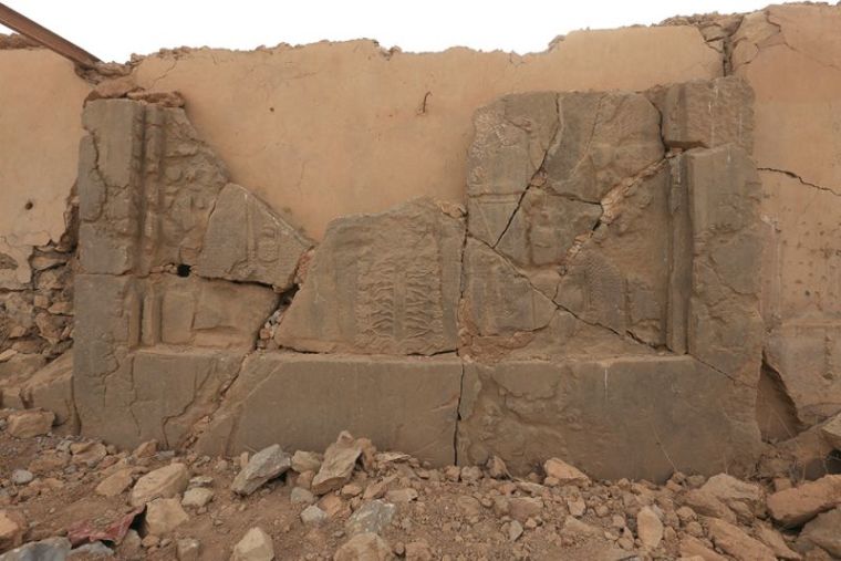 Remains of wall panels and colossal statues of winged bulls, destroyed by Islamic State militants are seen in the Assyrian city of Nimrud eastern bank of the Tigris River, south of Mosul.