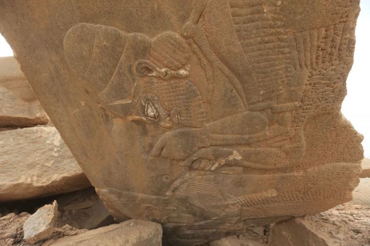 Remains of wall panels and colossal statues of winged bulls, destroyed by Islamic State militants are seen in the Assyrian city of Nimrud eastern bank of the Tigris River, south of Mosul.