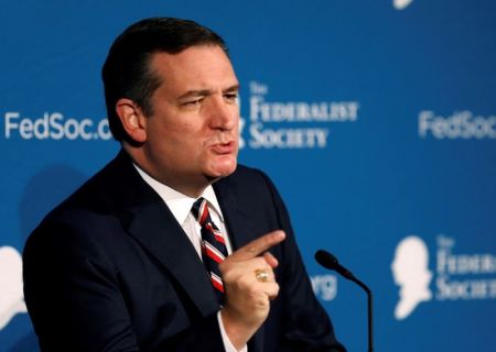 Senator Ted Cruz (R-TX) delivers remarks at the Federalist Society 2016 National Lawyers Convention in Washington, U.S., November 18, 2016.