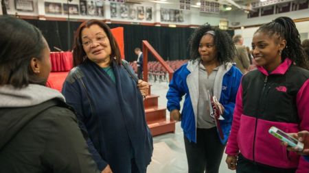 Dr. Alveda King speaks to students following a campus forum at Roanoke College.