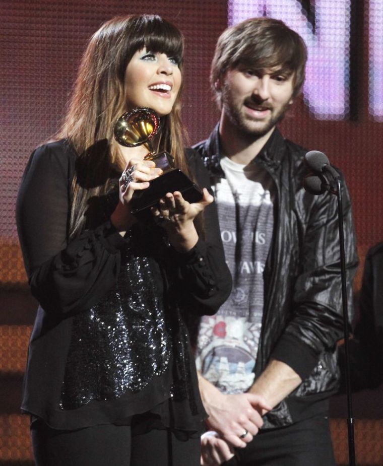 Hillary Scott and Dave Haywood of Lady Antebellum accept the award for Song Of The Year for 'Need You Now' at the 53rd annual Grammy Awards in Los Angeles, California February 13, 2011.