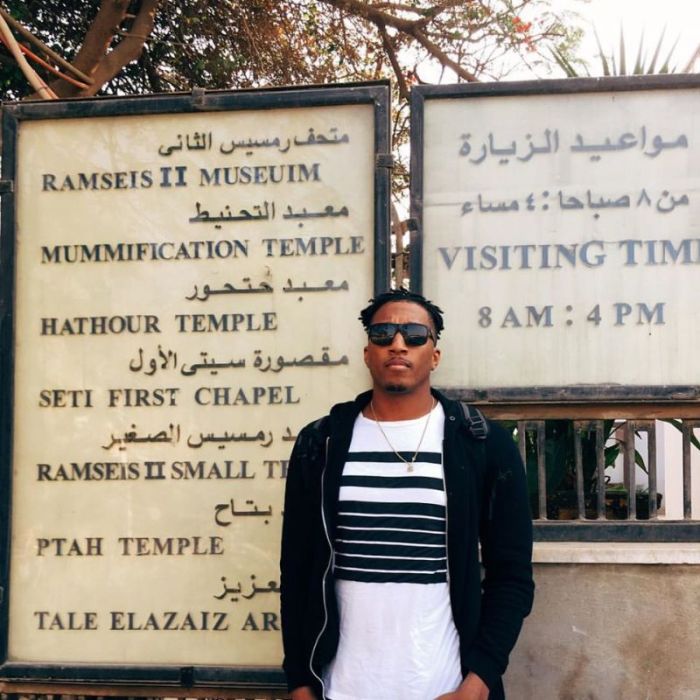 Lecrae visits Egypt and Rome and poses for a photo outside of Egyptian yourist site, Dec 13. 2016.