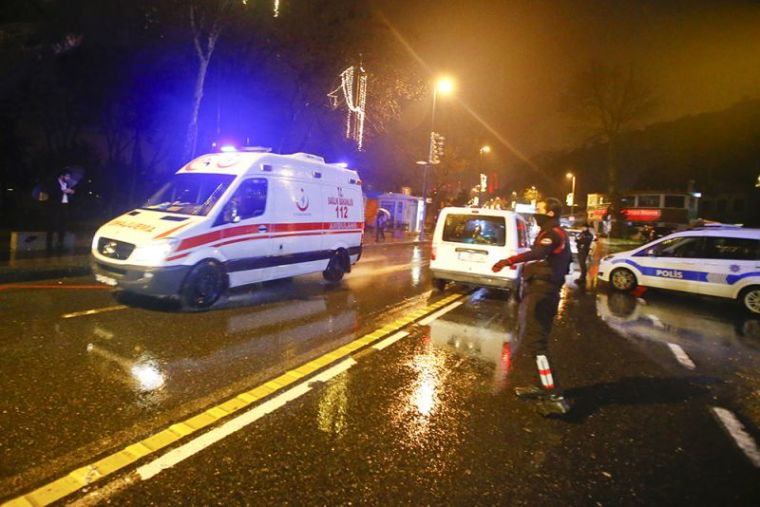 An ambulance arrives near a nightclub where a gun attack took place during a New Year party in Istanbul, Turkey, January 1, 2017.