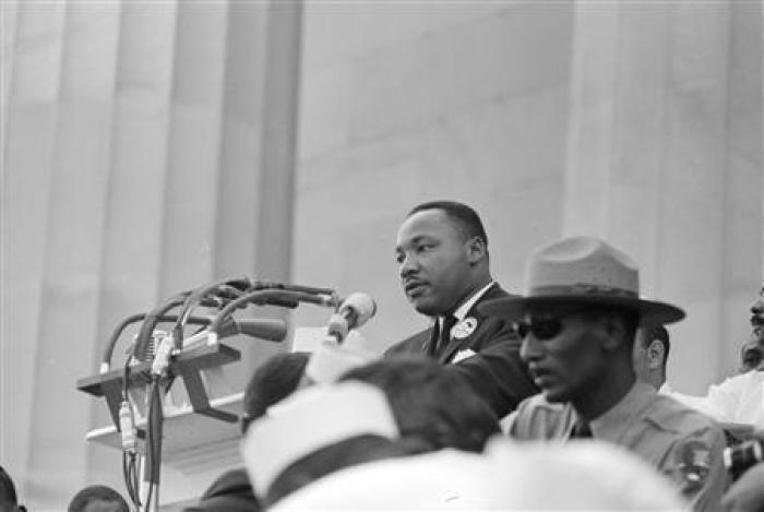 Rev. Martin Luther King Jr. delivers his 'I Have a Dream' speech from the steps of the Lincoln Memorial during the march on Washington for Jobs and Freedom in this August 28, 1963 file photo.