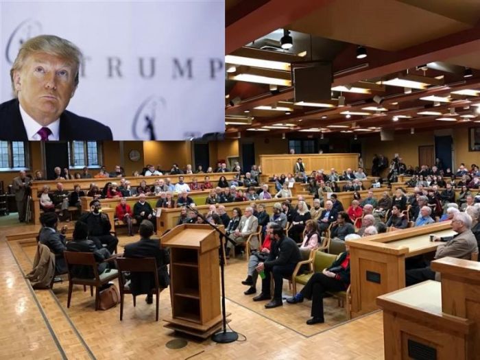 Inside All Saints Church, Pasadena, California. President-elect Donald Trump (inset).