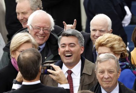 Senators including John McCain and Bernie Sanders arrive for the inauguration ceremonies to swear in Donald Trump as the 45th president of the United States at the U.S. Capitol in Washington, U.S., January 20, 2017.