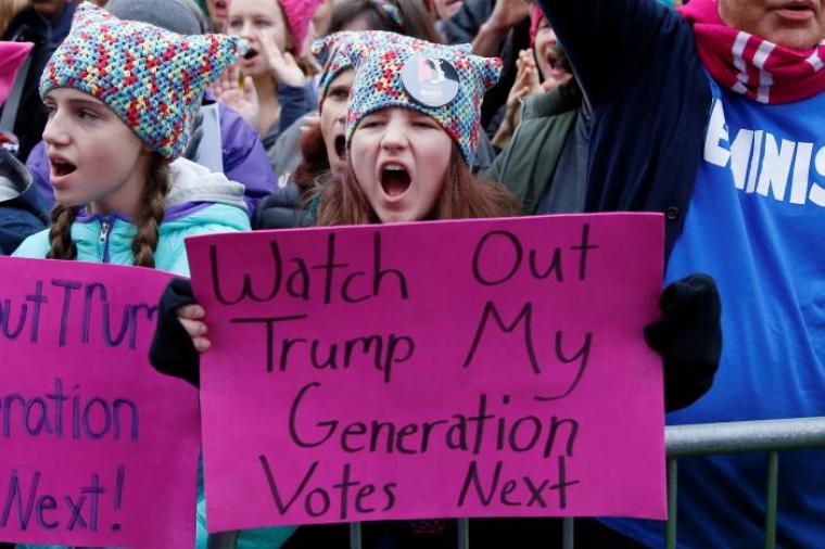 People gather for the Women's March in Washington U.S., January 21, 2017.