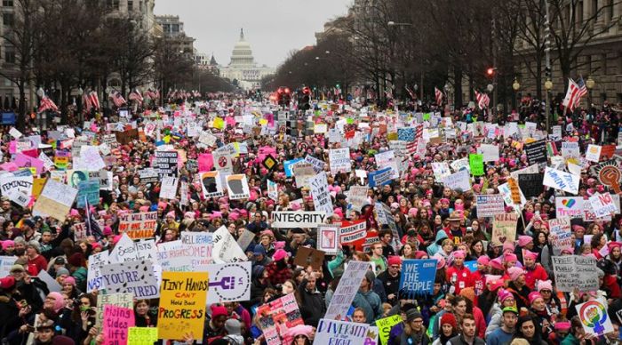 Hundreds of thousands march down Pennsylvania Avenue during the Women's March in Washington, D.C., January 21, 2017.