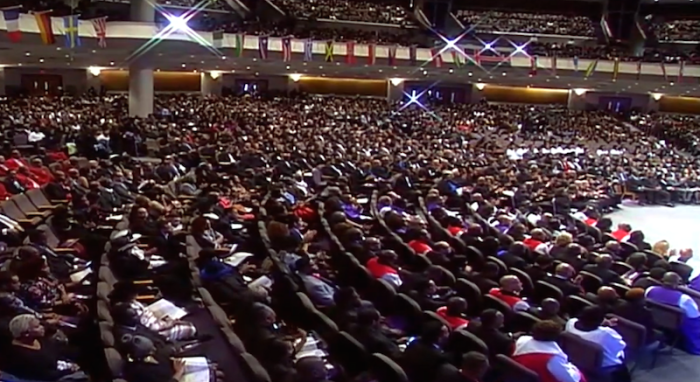 Thousands attend the funeral of Bishop Eddie Long at New Birth Missionary Baptist Church in Lithonia, Georgia, Jan. 25, 2017.