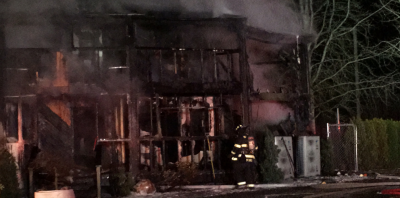 The damaged building of the Islamic Center of the Eastside, located in Bellevue, Washington. On January 14, 2017, an individual set fire to the mosque, causing heavy damage.