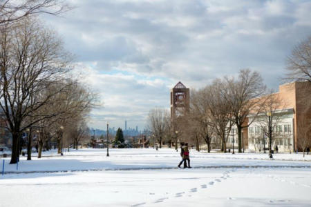 A photo of the campus of Queens College, one of four colleges in the City University of New York system.