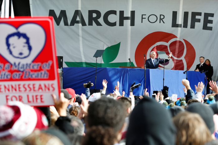 U.S. Vice President Mike Pence waves at the annual March for Life rally in Washington, DC, U.S. January 27, 2017.