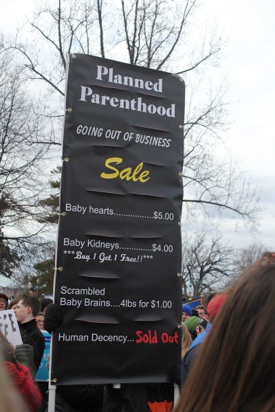 Participants in the 2017 March for Life hold up their pro-life sign in Washington, D.C. on Jan. 27, 2017.