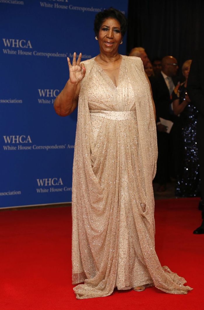 Singer Aretha Franklin arrives on the red carpet for the annual White House Correspondents Association Dinner in Washington, U.S., April 30, 2016.