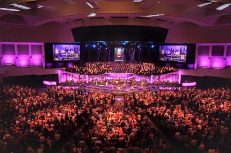 A scene from inside the 41,000-member Prestonwood Baptist Church in Plano, Texas.