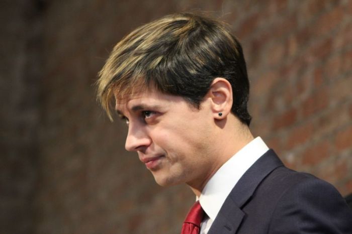 Conservative public figure and journalist Milo Yiannopoulos speaks during a press conference in New York City on Tuesday February 21, 2017.