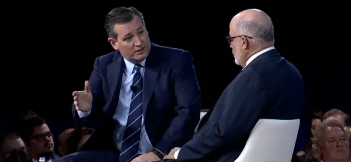 U.S. Senator Ted Cruz of Texas giving remarks in a discussion with conservative author and radio personality Mark Levin as part of the Conservative Political Action Conference event on Thursday, February 23, 2017.