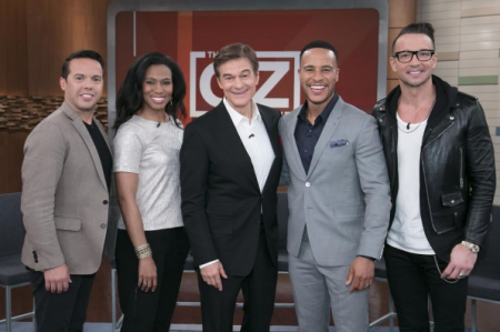 Renowned evangelist Samuel Rodriguez, best-selling author and speaker Priscilla Shirer, Hillsong New York Pastor Carl Lentz, DeVon Franklin and Dr. Oz on the set of 'Faithful Fridays,' Feb 2017.