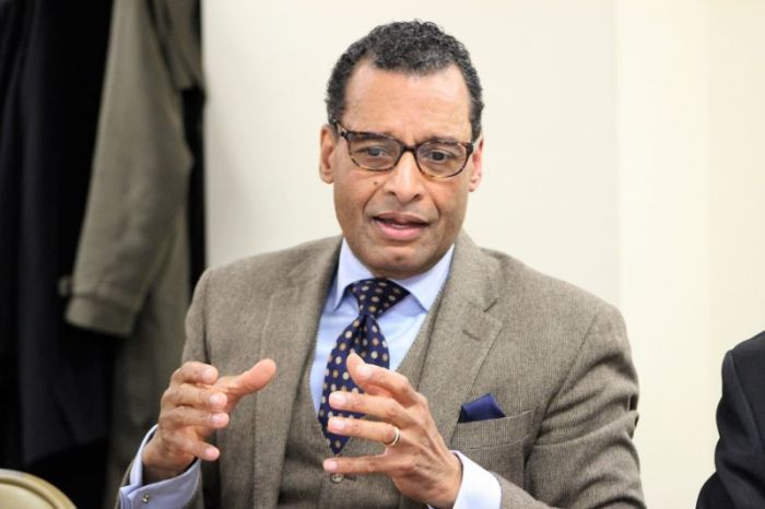 A.R. Bernard, pastor of the 40,000-member Christian Cultural Center speaks at a Jewish-Evangelical Round Table meeting held at Calvary Baptist Church's Salisbury Hotel in New York City on Thursday February 23, 2017.