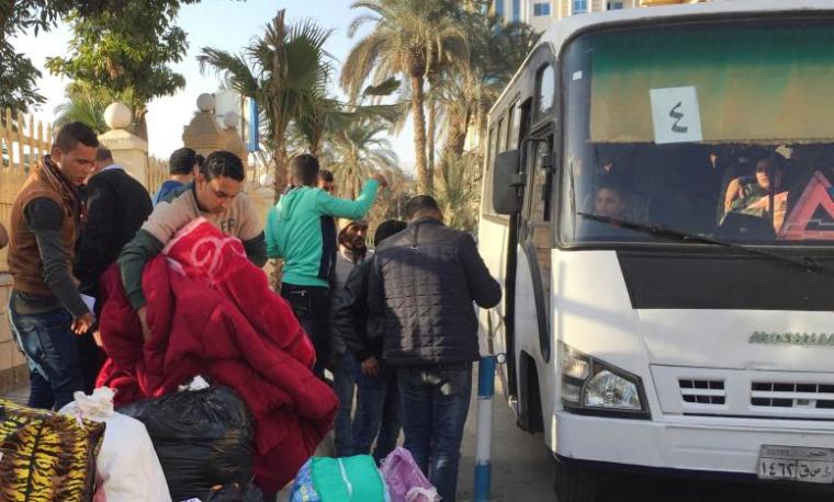 Christian families who left from Al-Arish in the North Sinai Governorate after the escalation of a campaign targeting Christians by Islamic State militants last week, arrive at the Evangelical Church in Ismailia, Egypt, February 24, 2017.