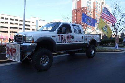 A decorated Ford F-250 Super Cab that has been called 'The Official Trump Truck' sits out front of the Gaylord National Resort and Convention Center in Oxon Hill, Maryland on Feb. 23, 2017.