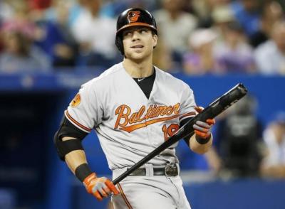 Baltimore Orioles Chris Davis reacts to striking out against the Toronto Blue Jays during the seventh inning of their MLB American League baseball game in Toronto on Sept. 15, 2013.