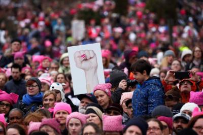 People gather for the Women's March in Washington, D.C. January 21, 2017.