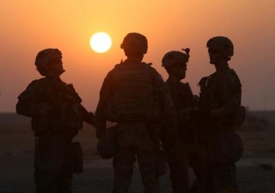 American soldiers are seen at the U.S. army base in Qayyara, south of Mosul.