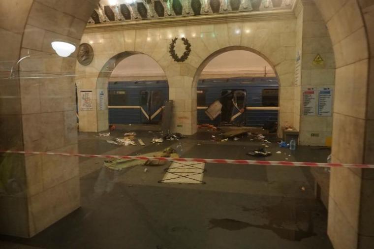 A train carriage damaged from an explosion, is seen at Tekhnologicheskiy institut metro station in St. Petersburg, Russia, April 3, 2017.