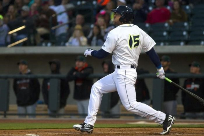 Columbia Fireflies outfielder Tim Tebow (15) watches his hit on a home run during the second inning against the Augusta GreenJackets at Spirit Communications Park, April 6, 2017.