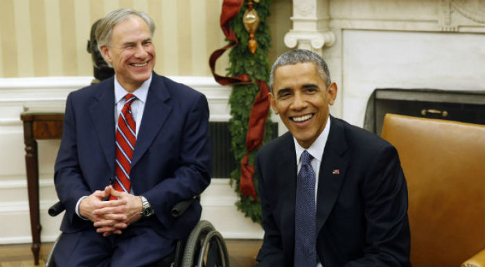 Texas Gov. Greg Abbott with former President Barack Obama.