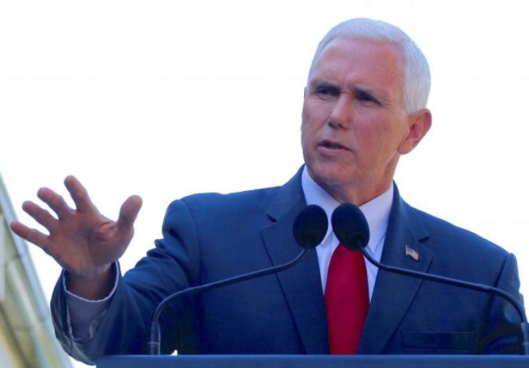 U.S. Vice President Mike Pence speaks during a media conference with Australia's Prime Minister Malcolm Turnbull at Admiralty House in Sydney, Australia, April 22, 2017.