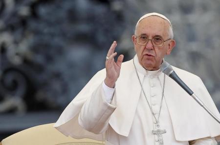 Pope Francis of the Roman Catholic Church addresses the faithful at the St. Peter's Square in Rome.