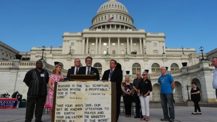 Organizers open this year's U.S. Capitol Bible Reading Marathon outside the U.S. Capitol in Washington D.C. on April 30, 2017.